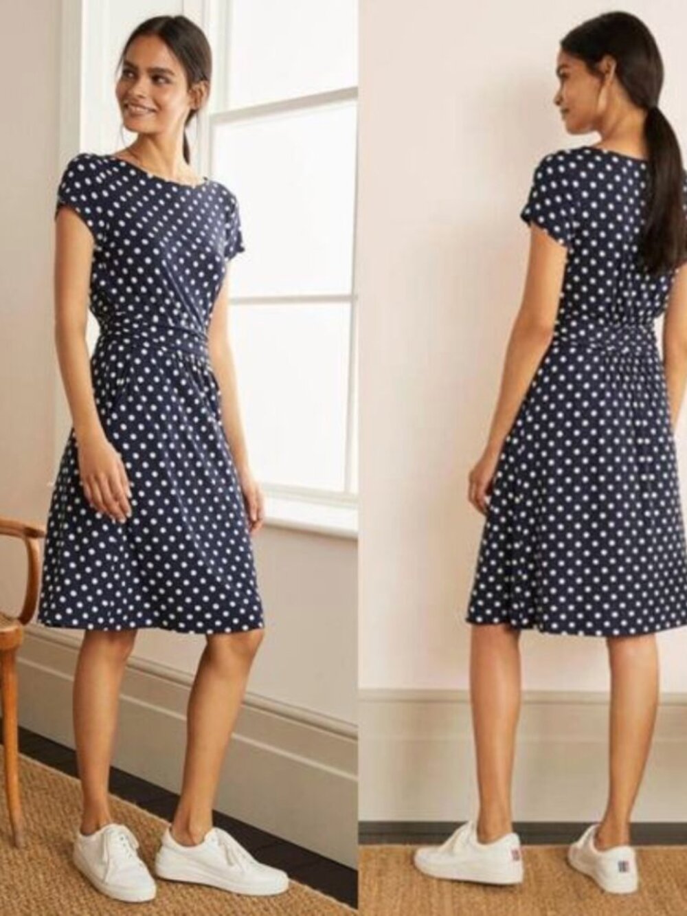 NWT Boden Amelie Jersey Dress Navy Polka Dot |  Size US 16/18R - Picture 2 of 14